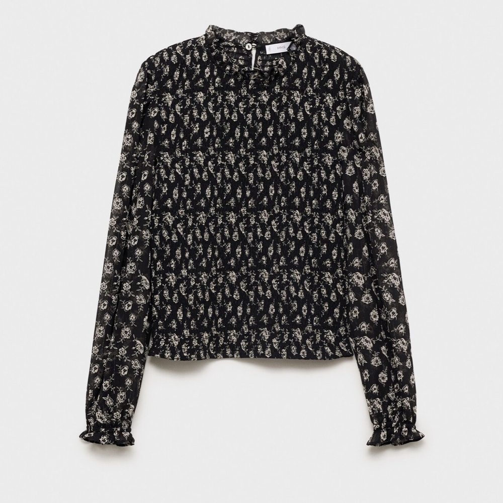 Mango Black and White Floral Blouse
